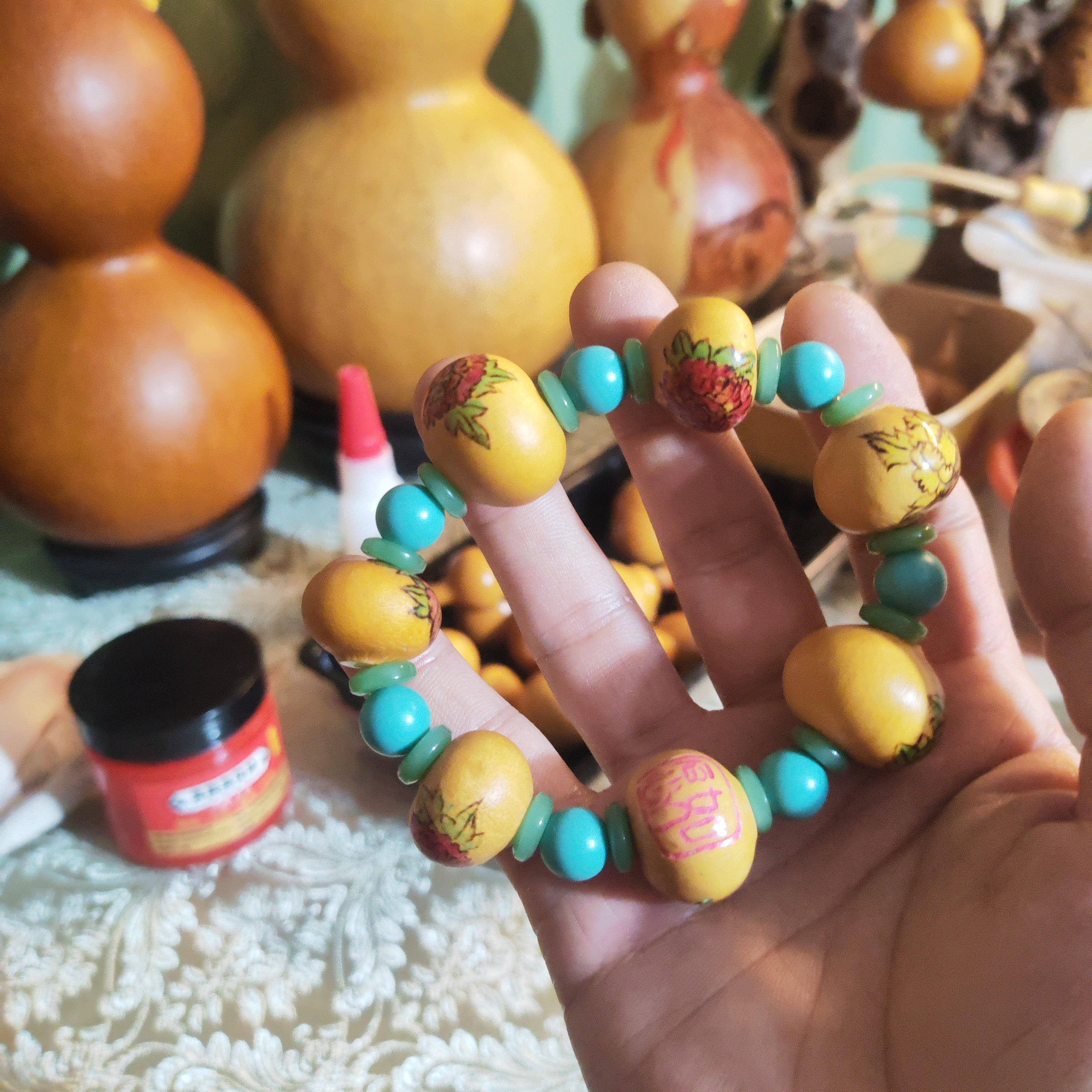 天然葫芦烙画手链文玩收藏手把件