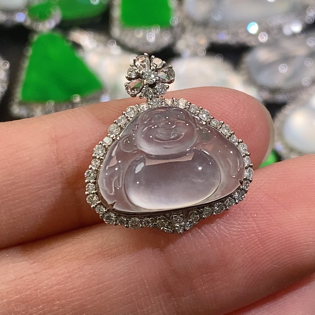 翡翠颈饰18K金镶嵌天然缅甸A货翡翠