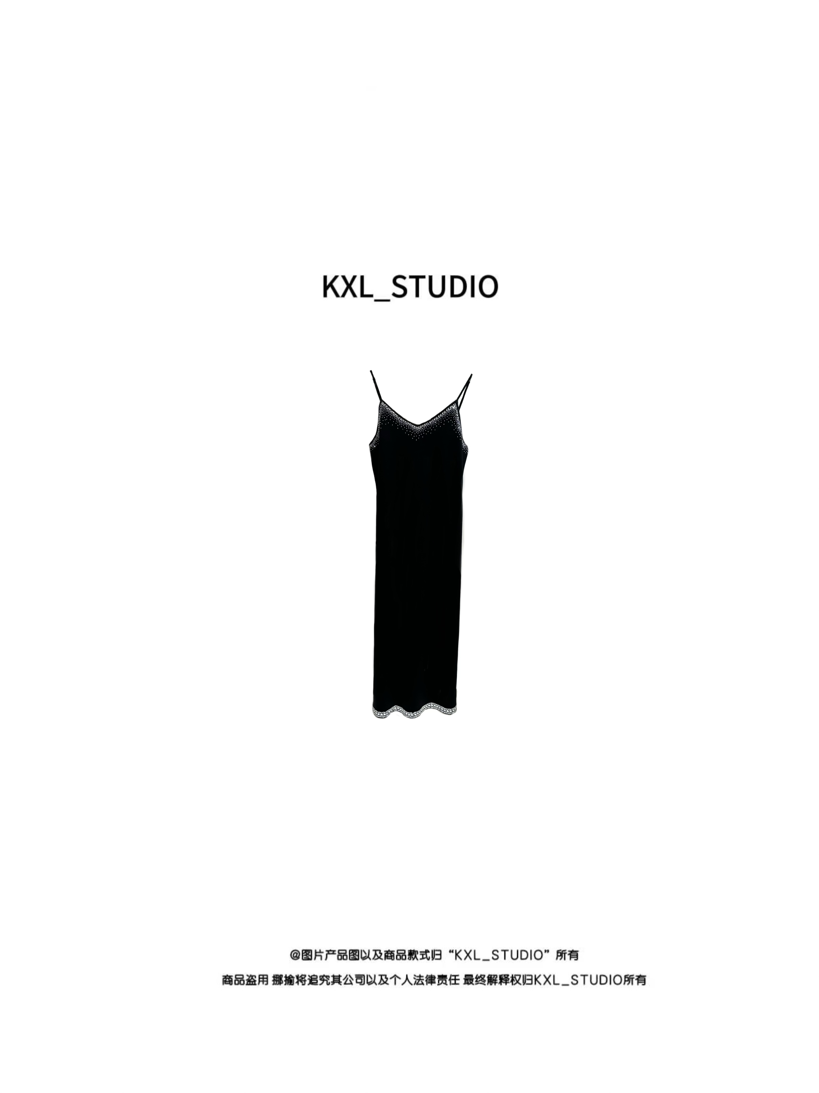 KXL-STUDIO【KELE精选】“瑰丽之夜”钻饰吊带小黑裙25S285
