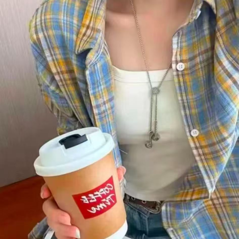 285区黄格长袖衬衫外套宽松