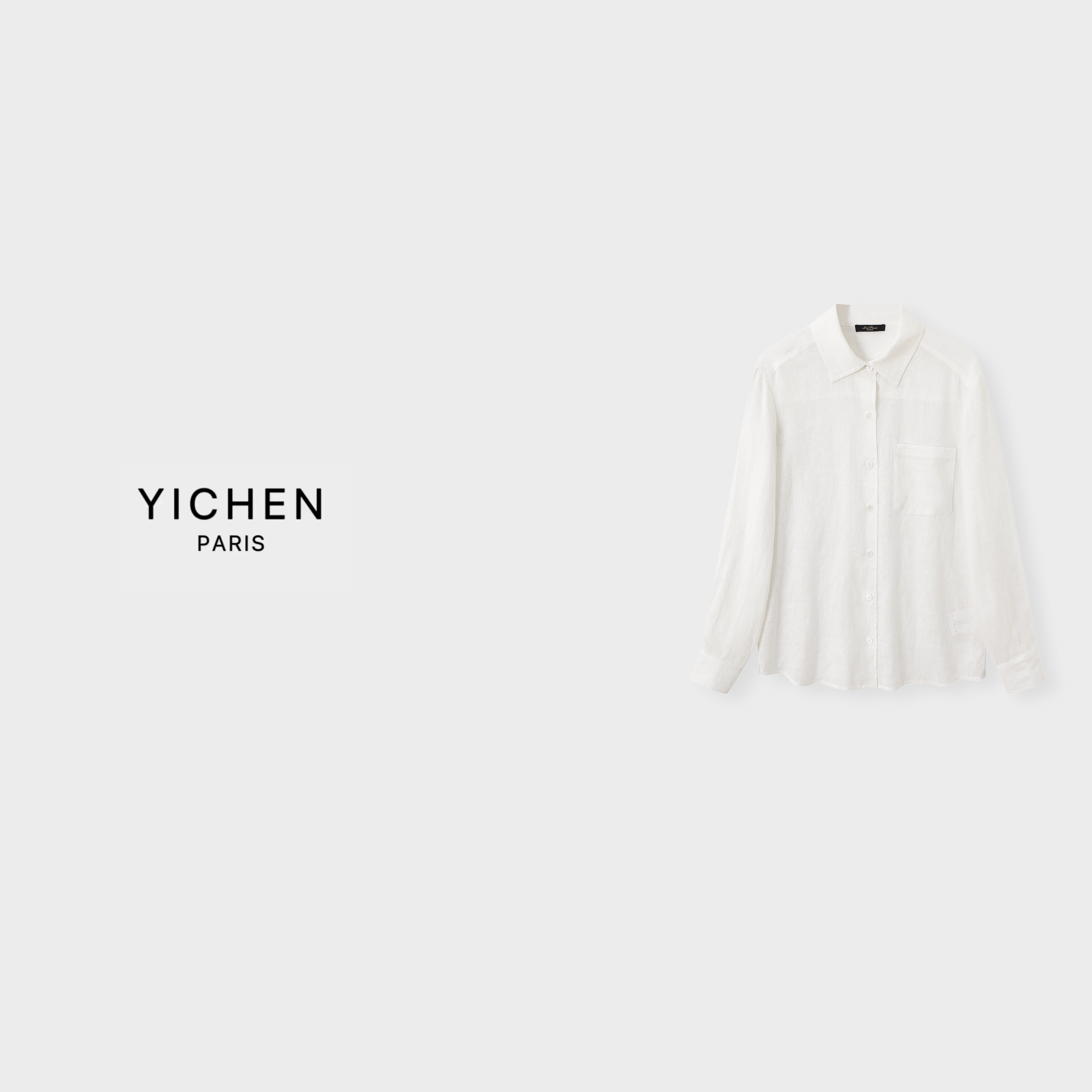 YC 极简老钱风松弛感纯色翻领徽标宽松亚麻衬衫-5010