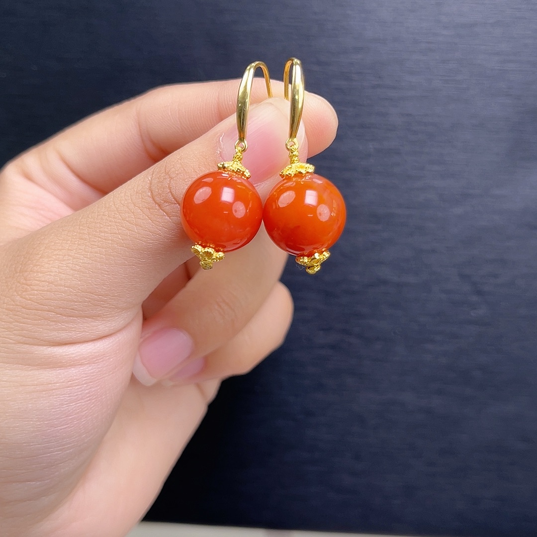 南红玛瑙未镶嵌手链瓦西柿子红耳勾13mm