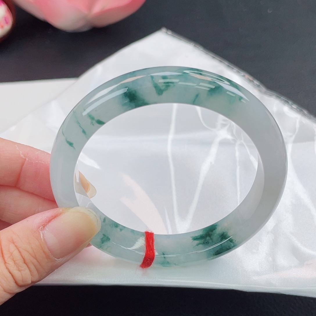 翡翠未镶嵌手镯水墨兰亭