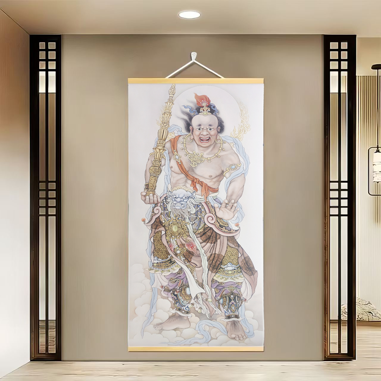 {793哼哈二将2号}60x120cm现代简约挂轴装饰画办公室家居装饰画