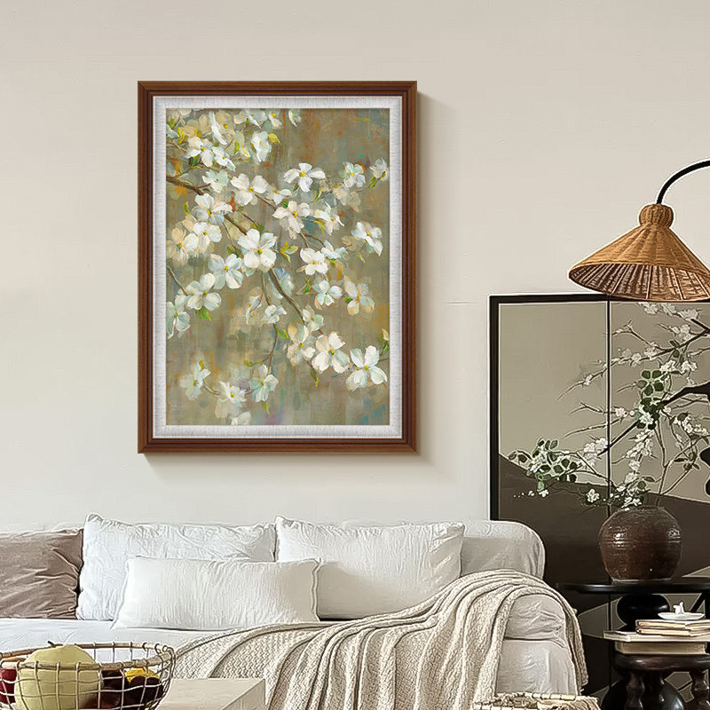 玄关装饰画中古风客厅装饰画苹果花宋式美学沙发背景墙壁挂画餐厅