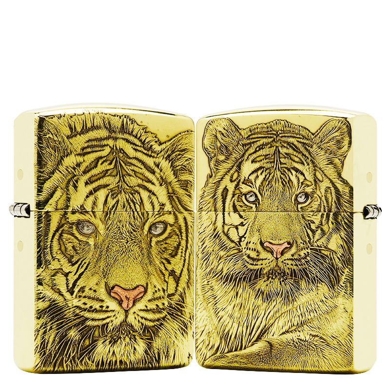 ZIPPO/之宝【双面老虎】黄铜盔甲机原装煤油打火机KF-DF