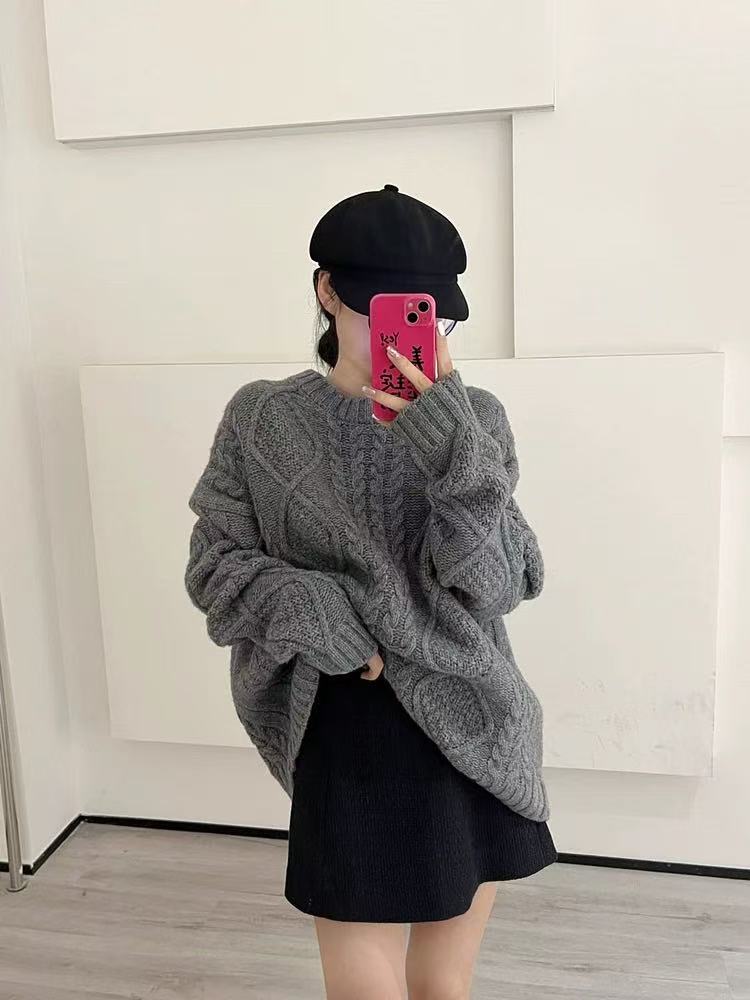 【K666】女#休闲百搭圆领毛衣上衣