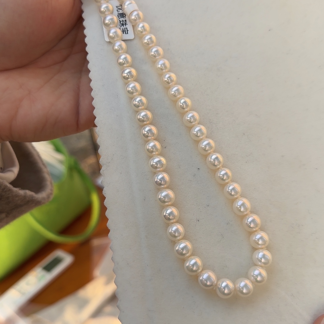 淡水珍珠颈饰银S925镶嵌8-9无核极光镜面无暇炫彩冷青