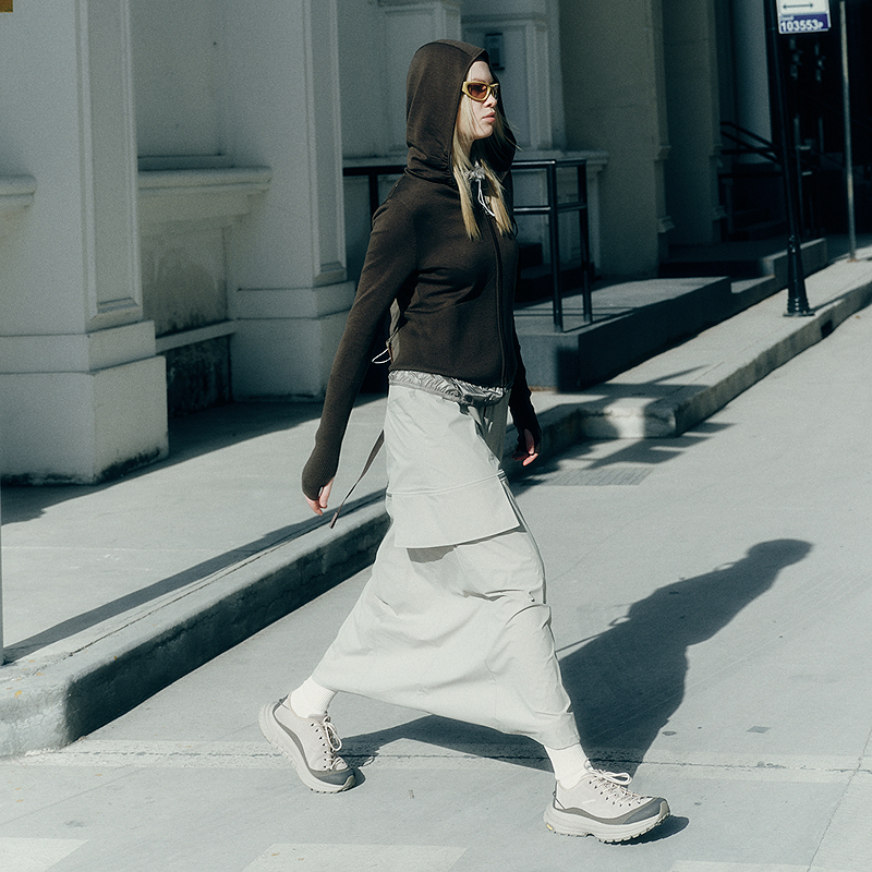 UPONPRO 都市线 榉木色连帽修身双头拉链针织开衫上衣U1GB1813M