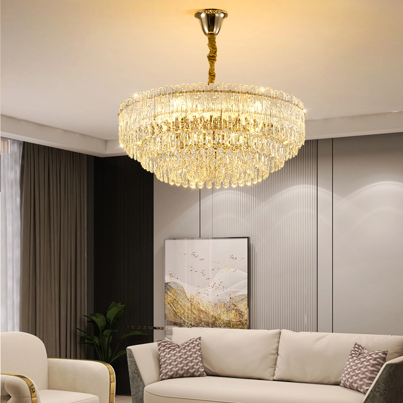 轻奢经典水晶圆形吊灯灯饰客厅灯别墅客厅复式楼客厅家用大气简约