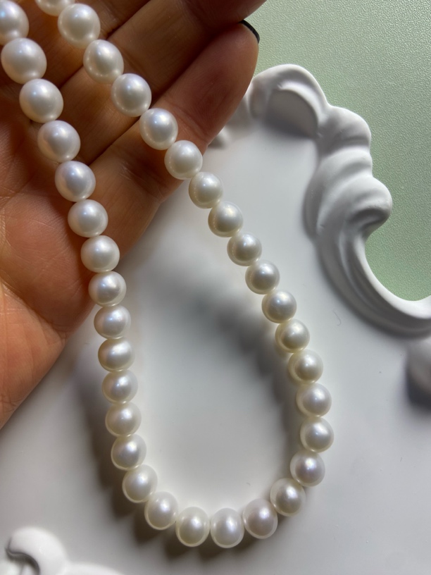 天然淡水珍珠项链近正圆7mm-8mmS925银元宝口