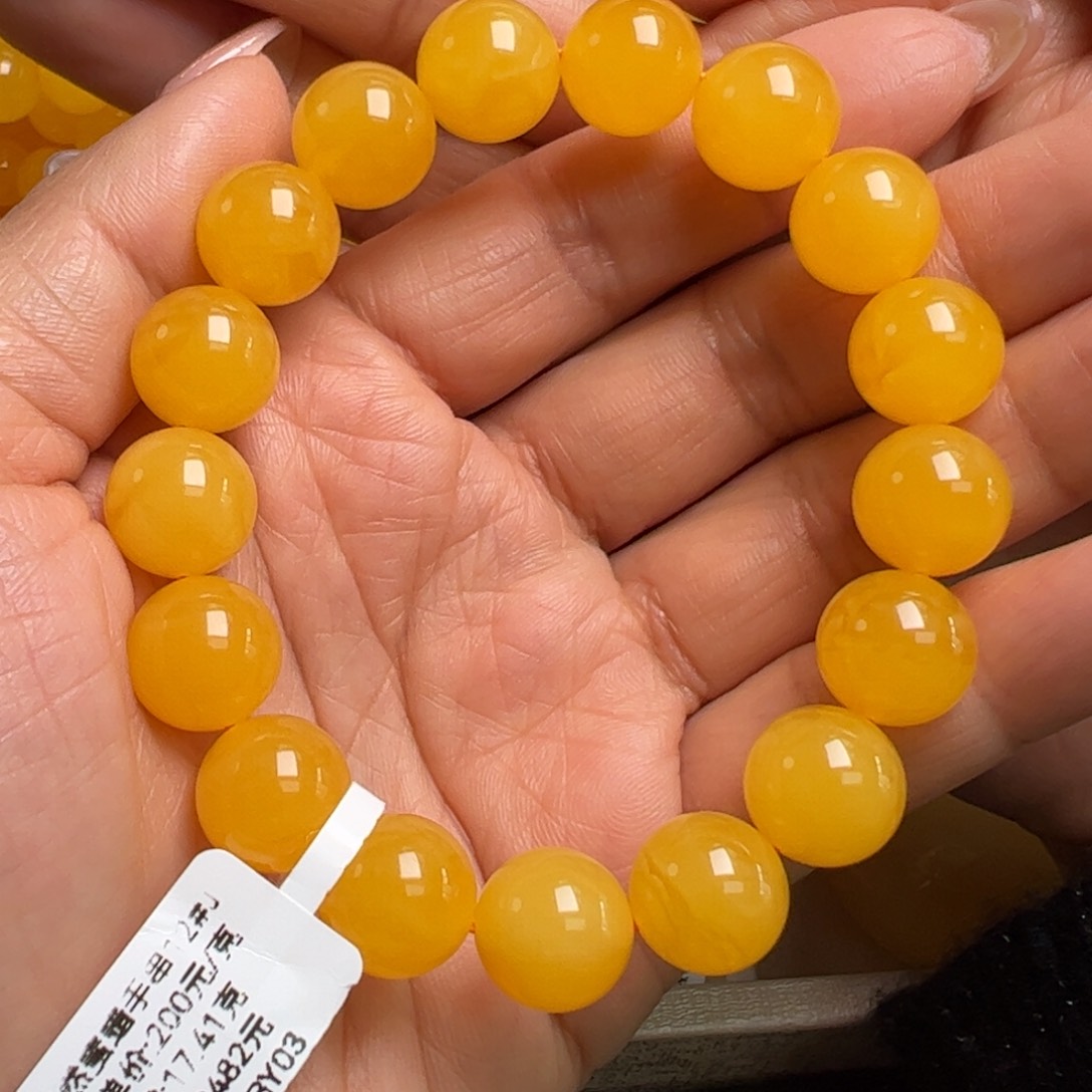 蜜蜡手链未镶嵌无烤色无优化焦皮料