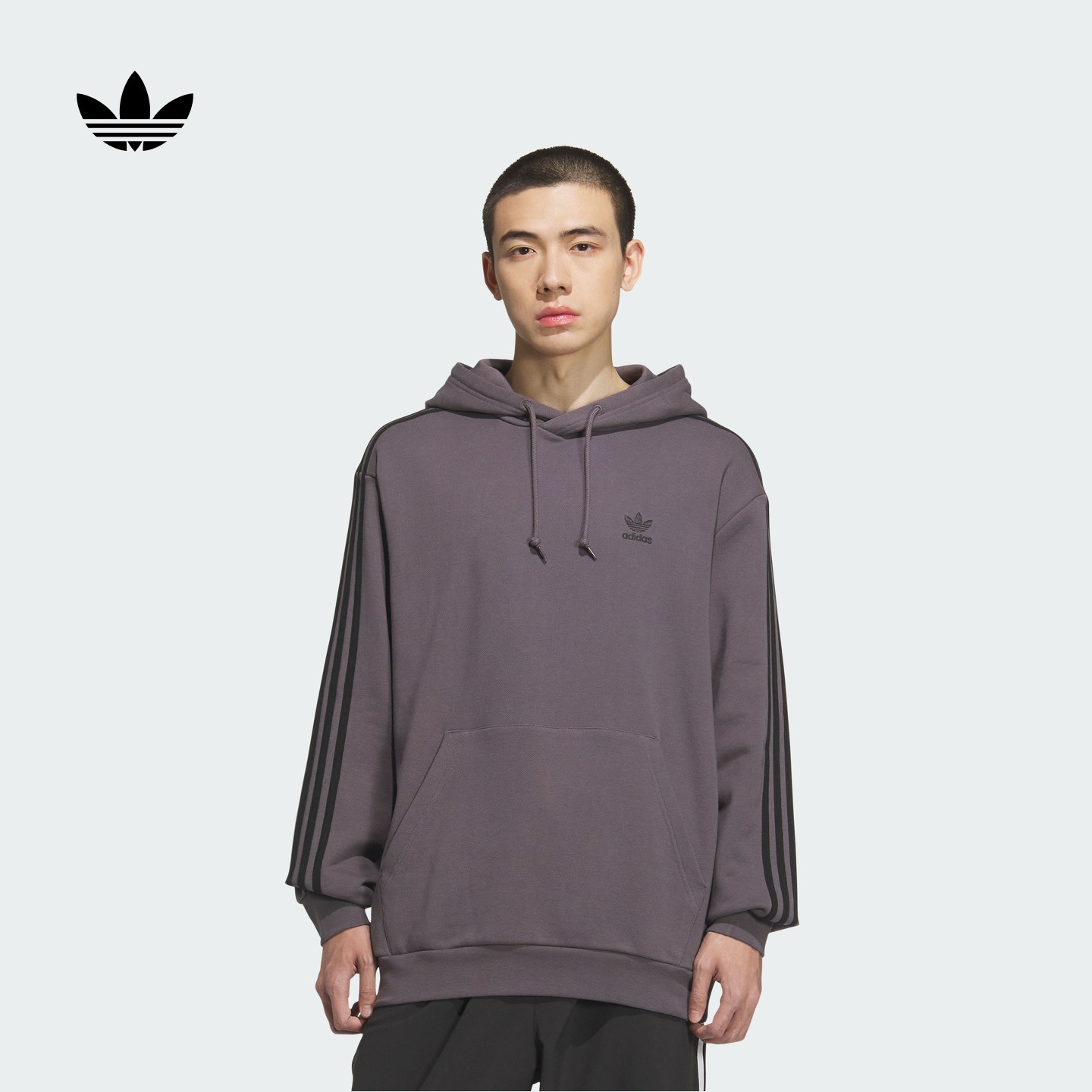 阿迪达斯官方三叶草 宽松舒适运动连帽套头卫衣男款adidas KD1861