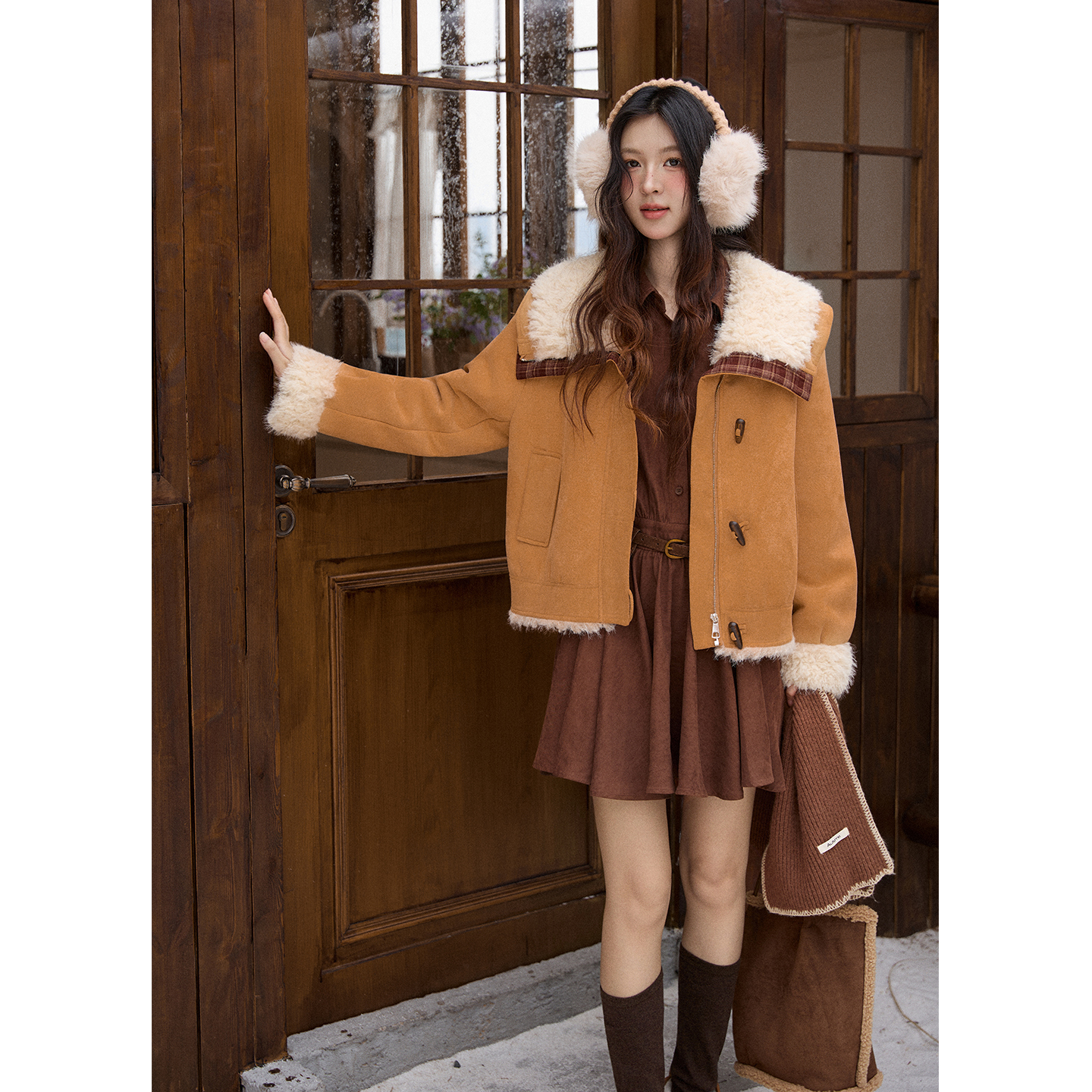 【年末大促】谜秀新品仿皮毛一体羊羔毛外套冬季加厚加绒棉服短款