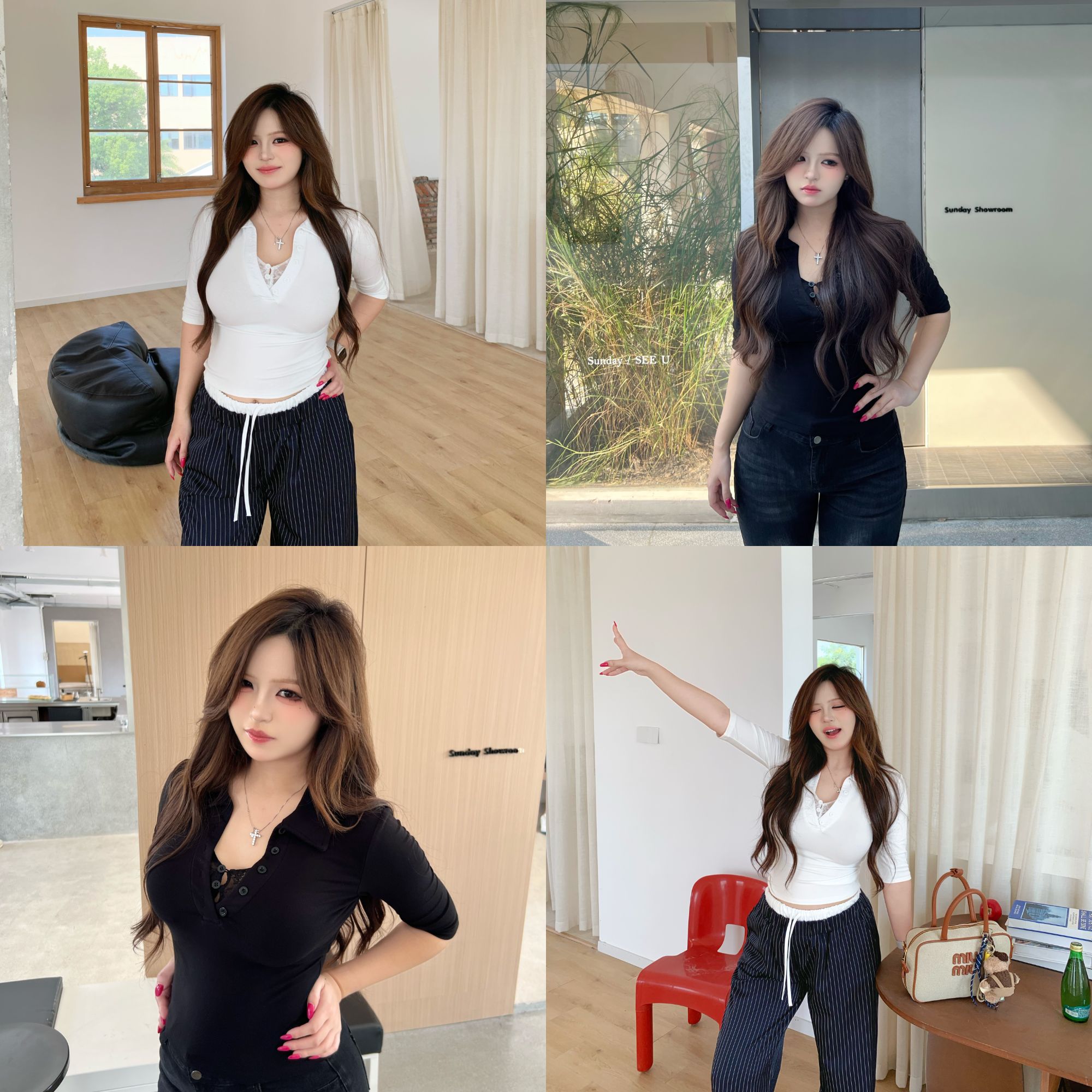 卤蛋公主【别致小翻领】大码胖mm设计感中袖t恤女气质百搭打底上衣