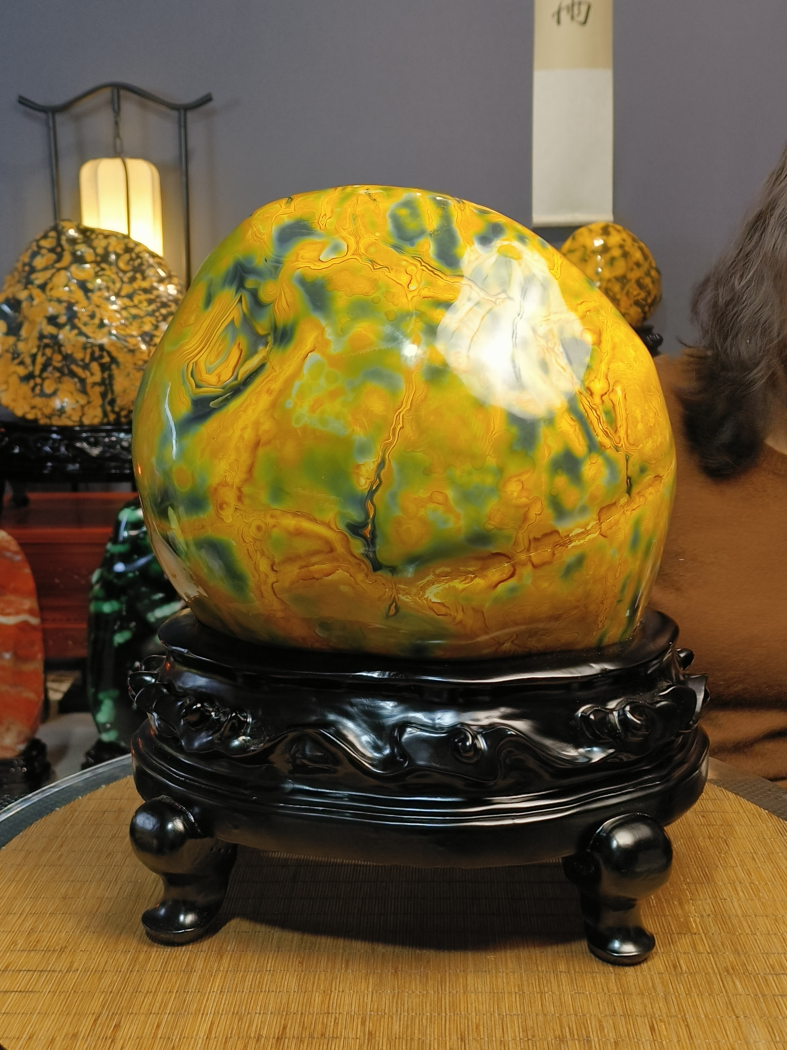 奇石玉石摆件陶瓷博古架玄关客厅书房摆设创意文房雅器茶室空间