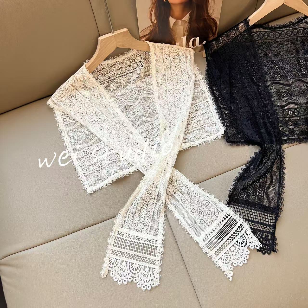 华丽微微【披肩】春季新款蕾丝钩花海军领百搭披肩PJ004