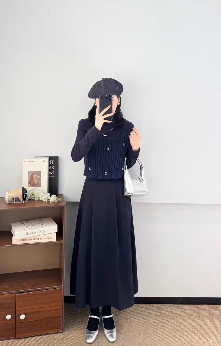 102复古开衫森系网红小香风显瘦时尚套装优雅风套装