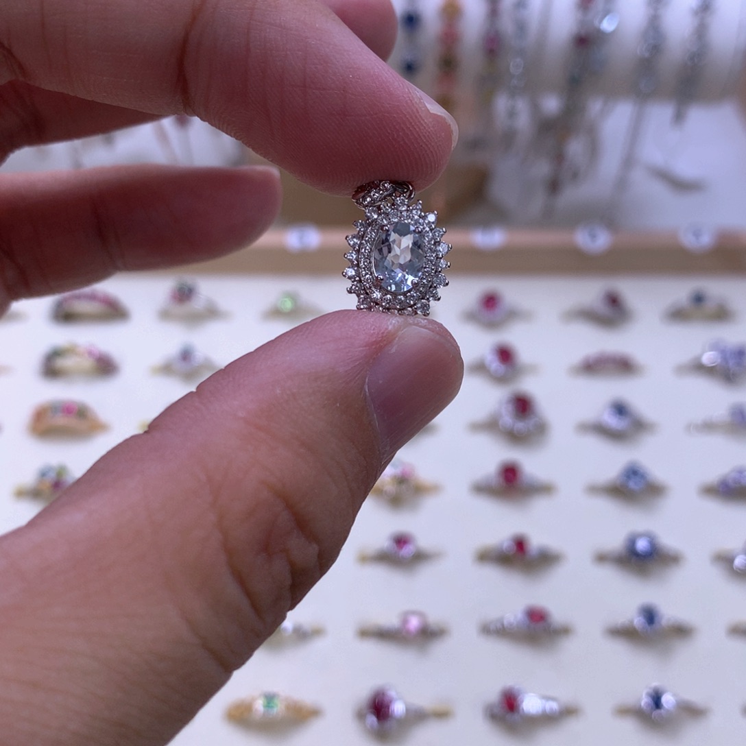 海蓝宝石吊坠(不含链)银S925镶嵌