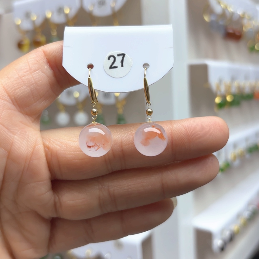 南红玛瑙耳饰18K金镶嵌