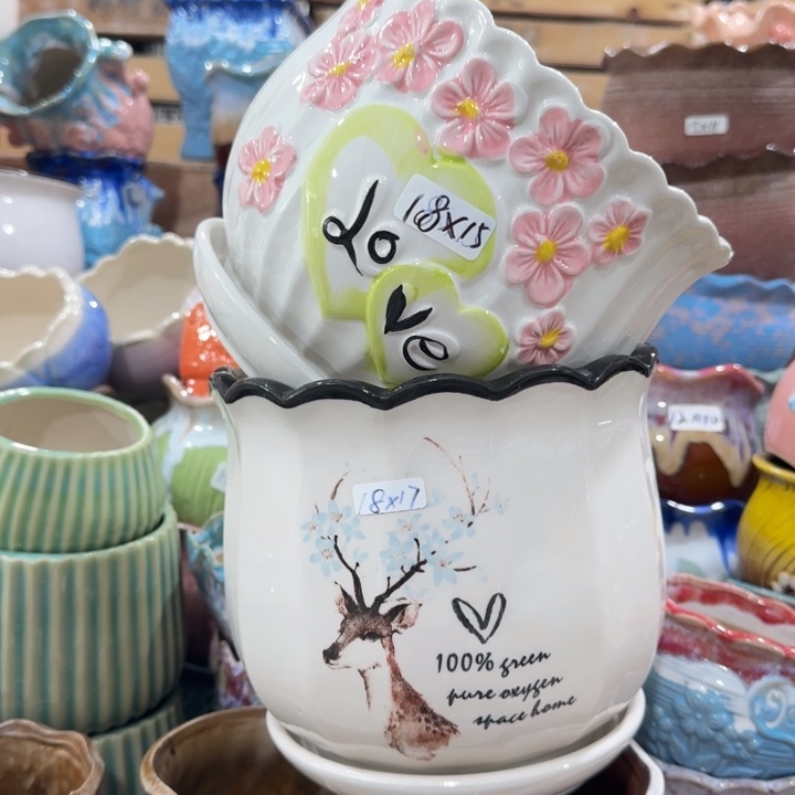 凑9块包邮，有孔，陶瓷花盆