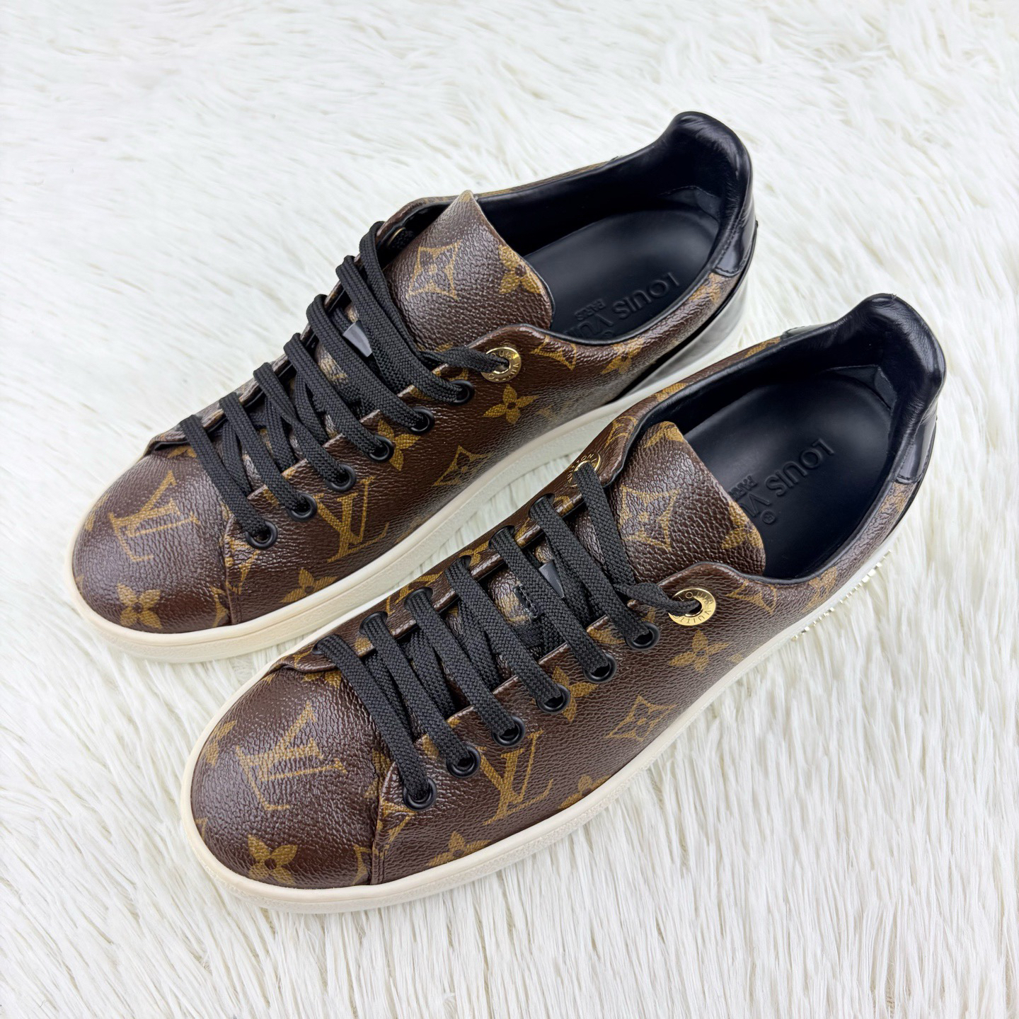 99新 LouisVuitton/路易威登 黑棕老花满印板鞋36.5码