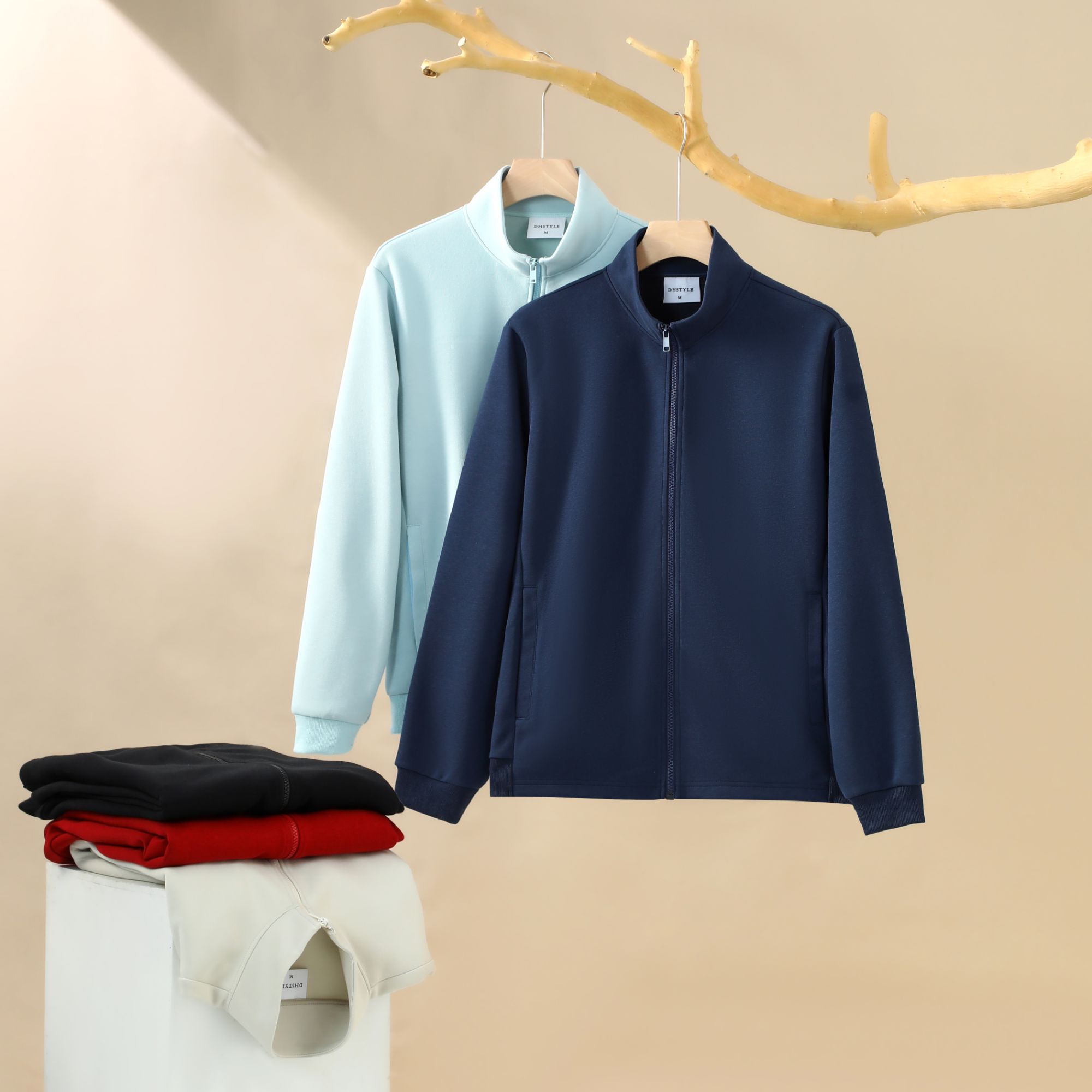 55055#拉链卫衣外套基础简约运动宽松百搭立领时尚休闲春秋户外