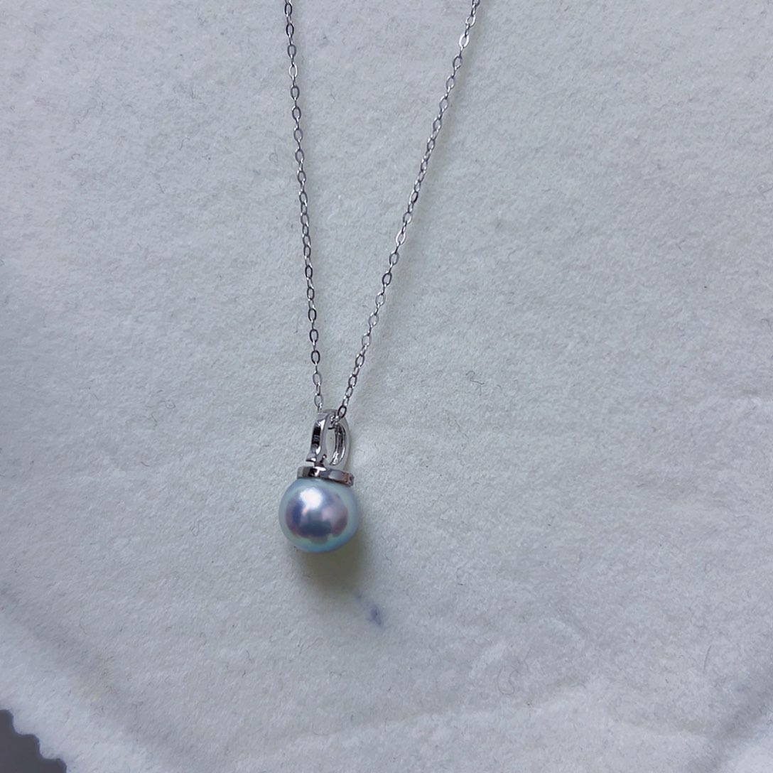 海水珍珠海水akoya真多麻色吊坠8-9mm18K金镶嵌