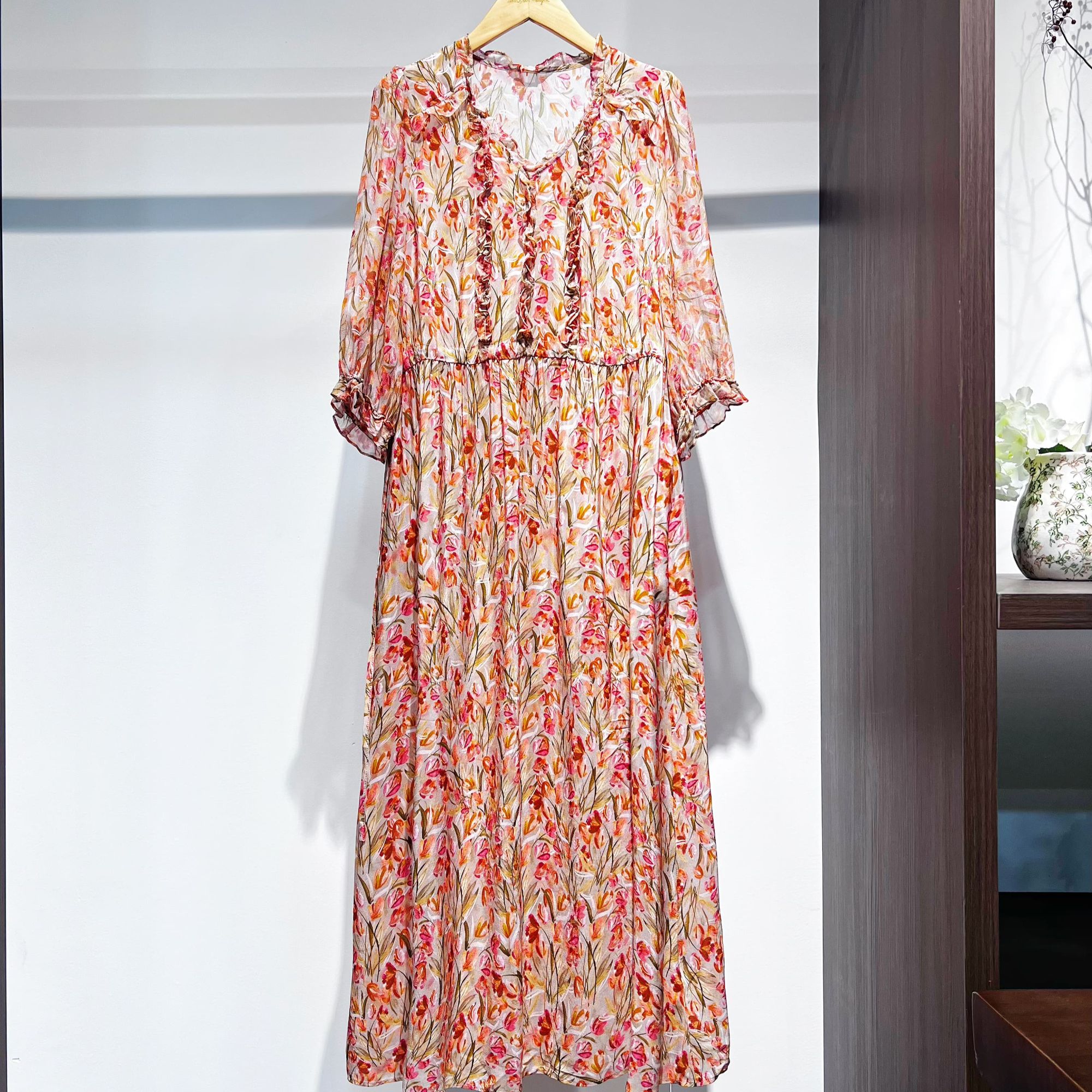 【萨拉迪恩】桑蚕丝碎花优雅连衣裙