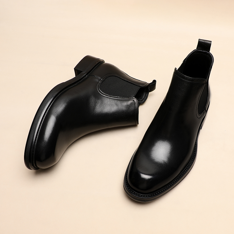 英伦时尚百搭商务休闲厚底圆头切尔西靴韩版秋冬潮流黑色真皮短靴
