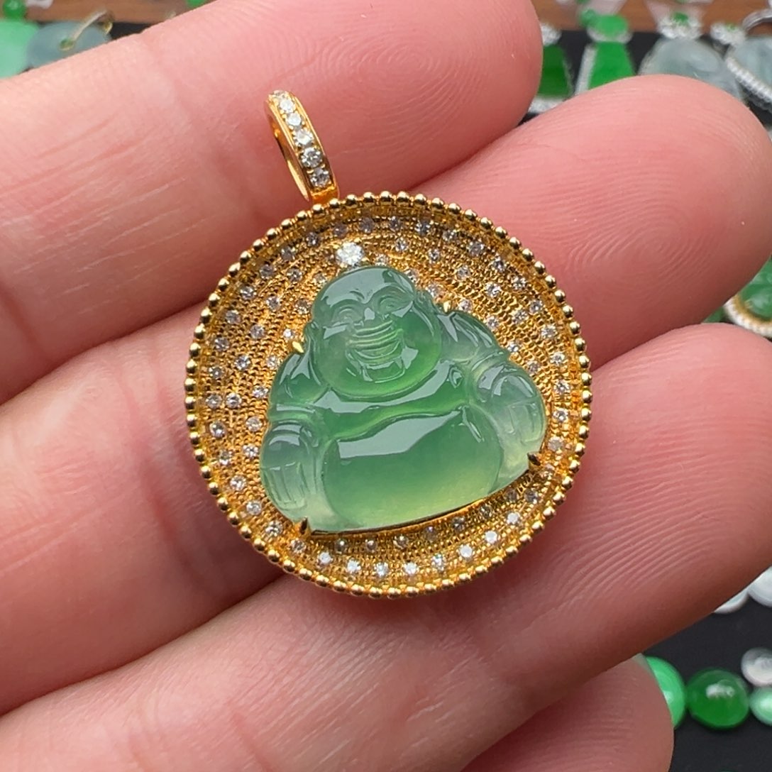 翡翠颈饰18K金镶嵌佛13