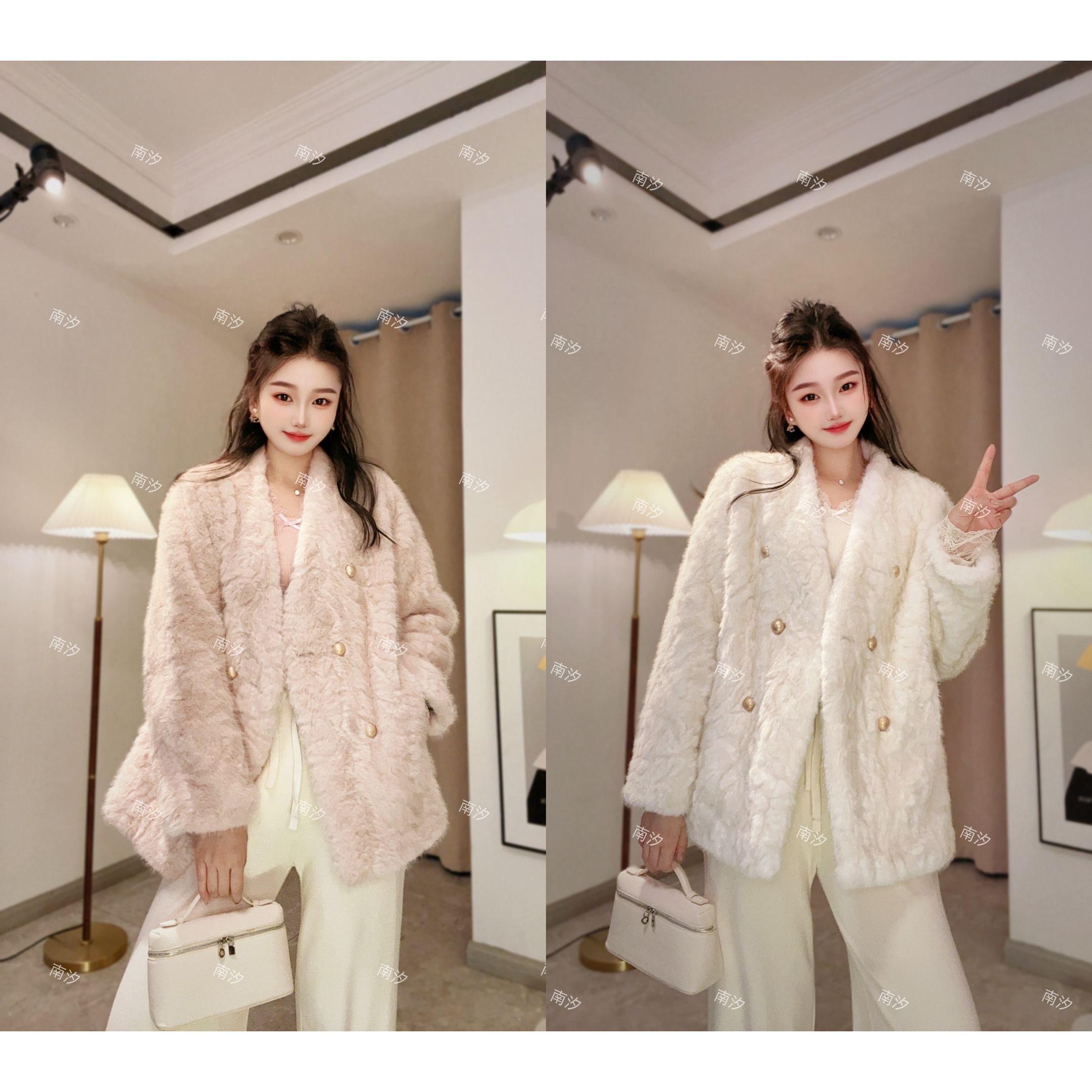 通勤保暖女长袖耐磨V领短外套甜美加厚上衣冬