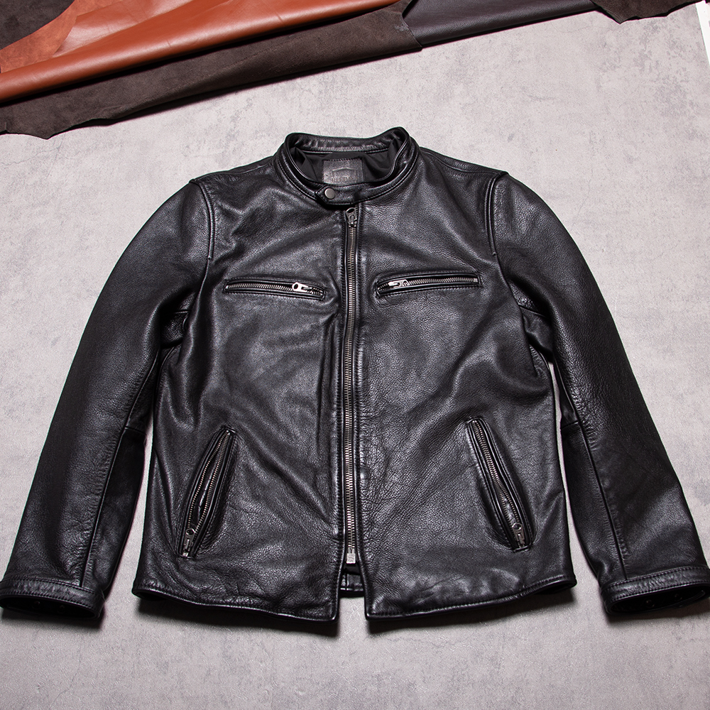 头层牛皮皮衣重水洗全粒面植鞣j100机车夹克1.4mm重工男士皮衣