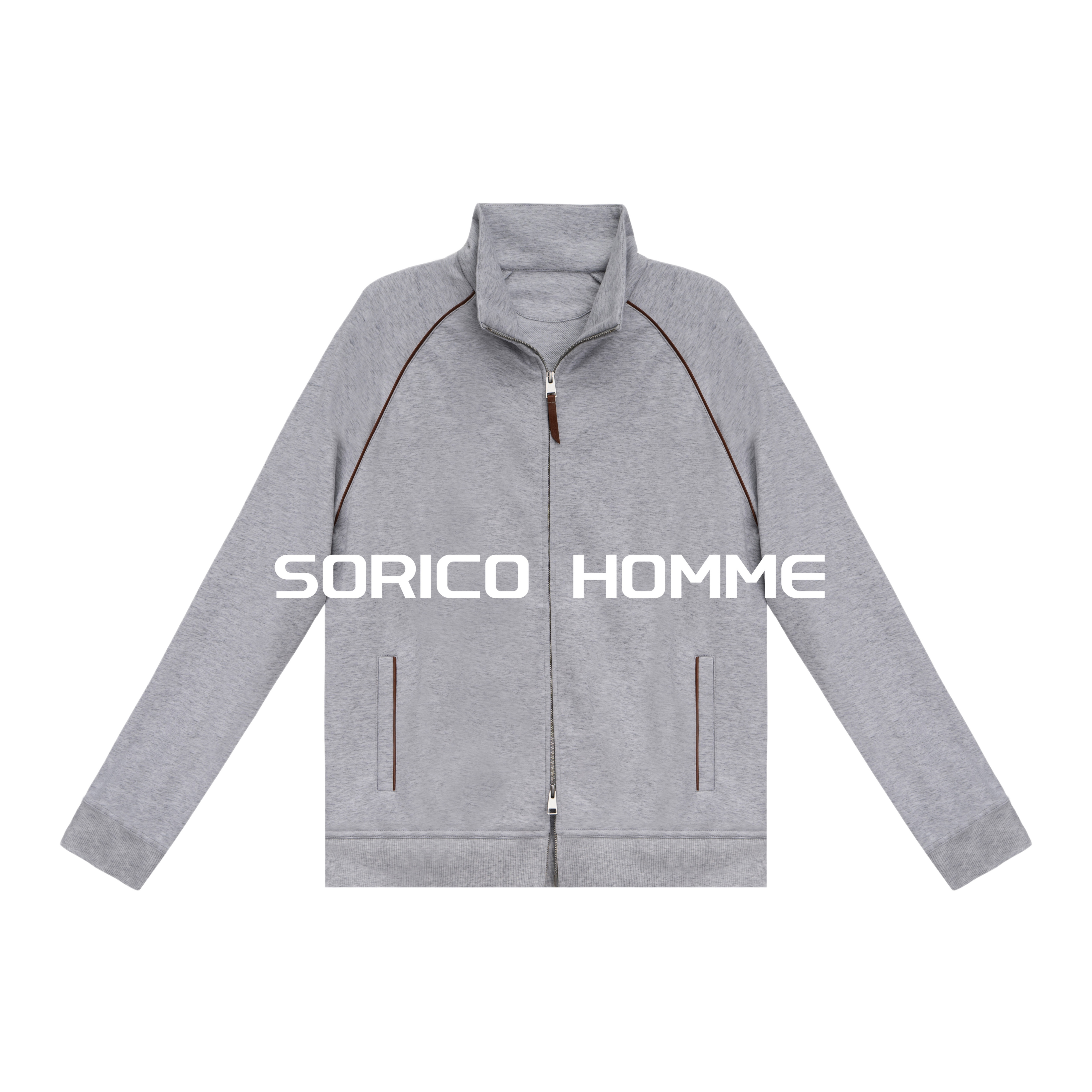 「SORICO」高支长绒棉毛圈双拉链拼皮极简日常通勤外套休闲裤套装