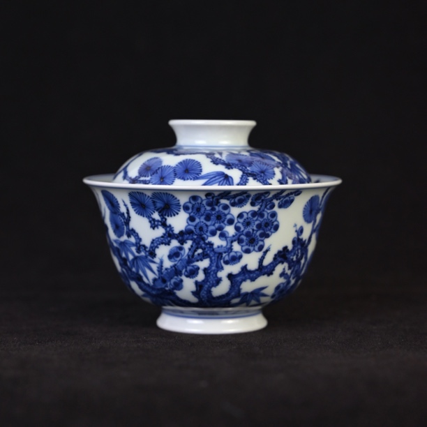 雯华堂 景德镇仿明青花松竹梅盖碗 盖下容量约130cc 