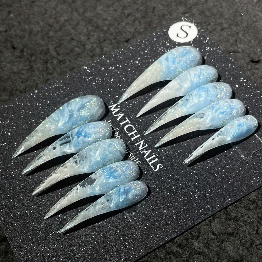 【梦幻海】细闪晕染蓝夏日海边风长龙爪个性兽爪穿戴甲