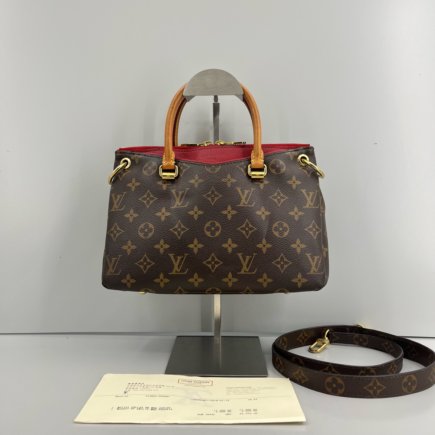 95新 LouisVuitton/路易威登 优选/传奇BB红色老花手提包/26x18