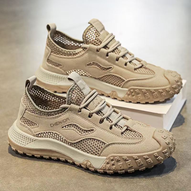 【正品】男鞋2025夏季新款透气网面薄款休闲板鞋男士运动防滑劳保鞋