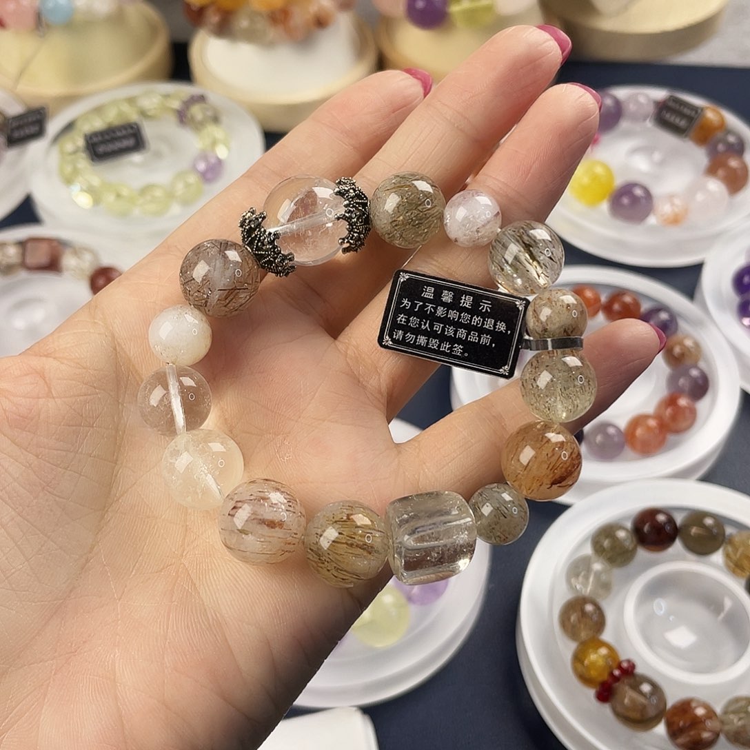 银S925镶嵌手链烟晶