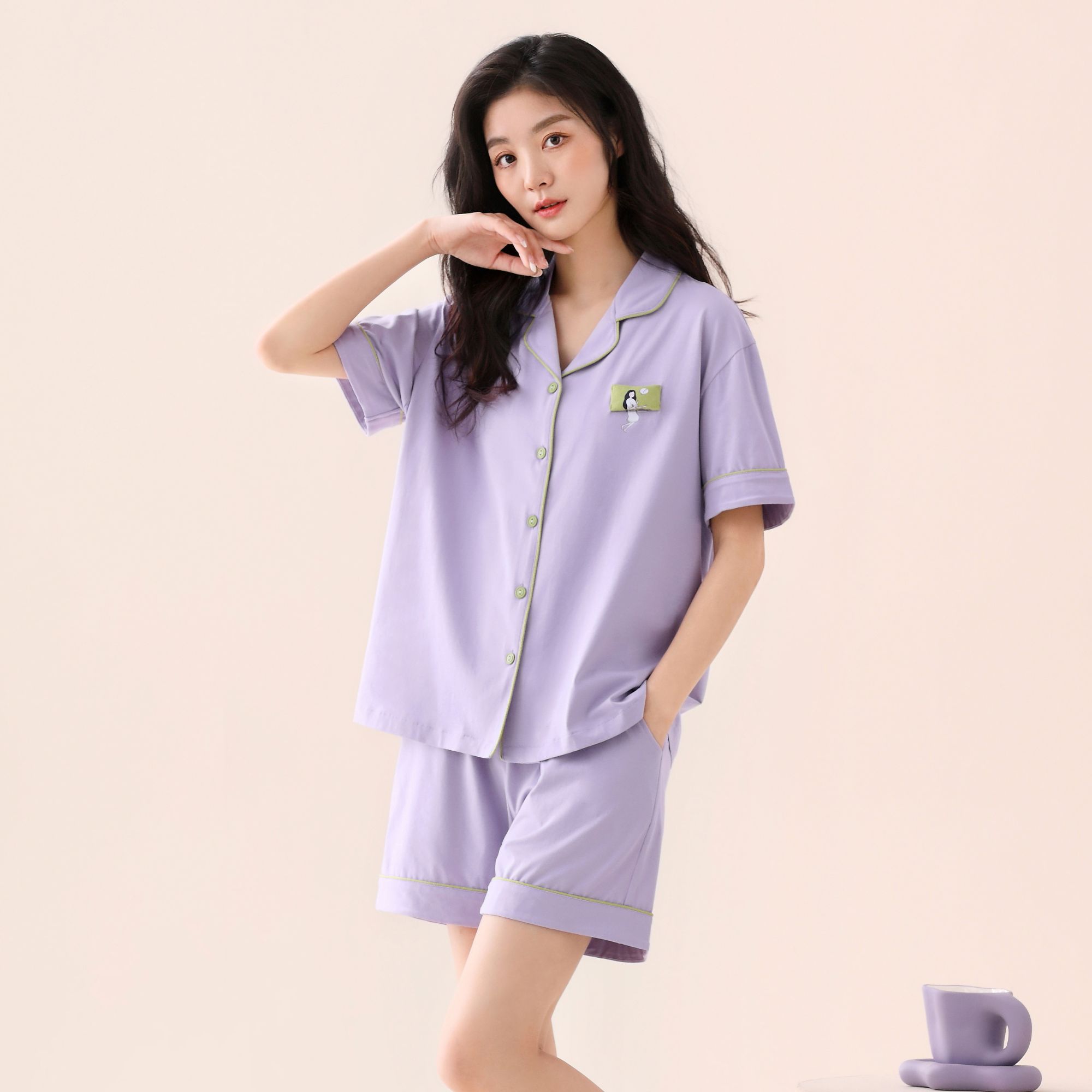 薄款纯棉短袖短裤睡衣家居服套装夏季宽松夏天舒适甜美韩版23103