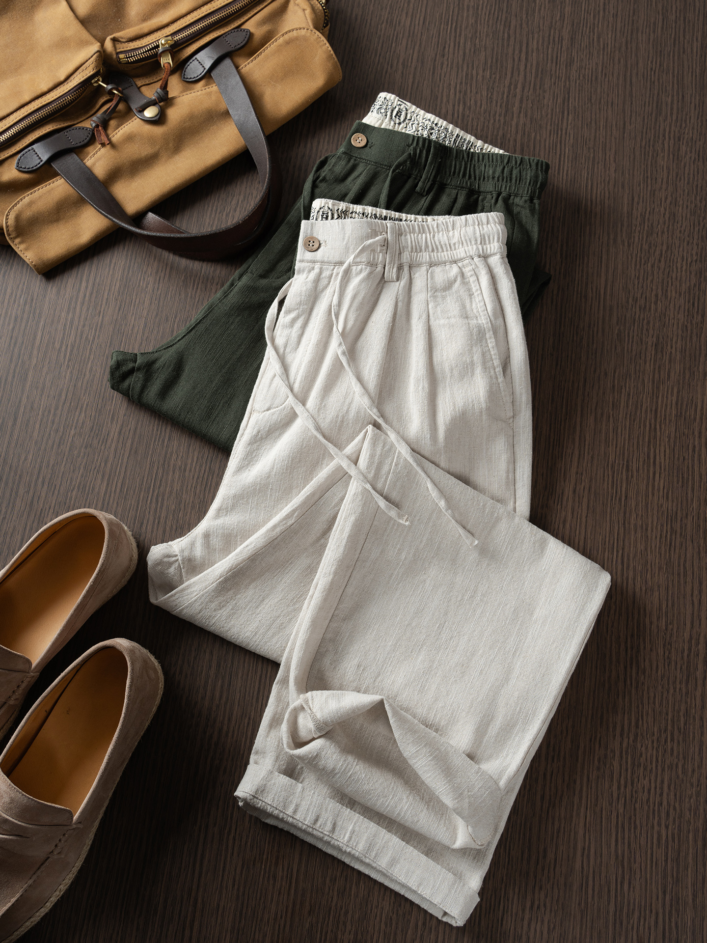 棉麻老吴 【宽腿大直筒】苎麻休闲裤亚麻商务长裤宽松直筒休闲裤