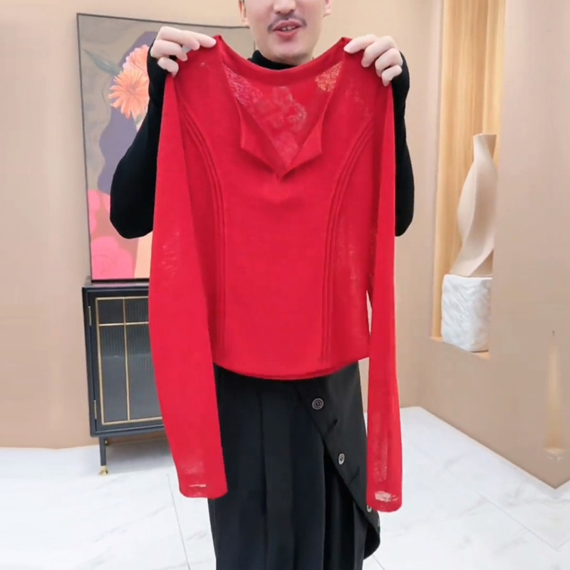 2025新款韩版时尚休闲气质红色显瘦长袖修身显瘦设计感小众上衣