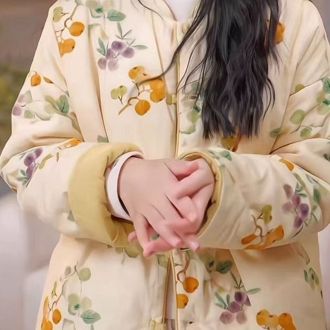 F051新中式国风棉衣冬新款时尚减龄印花两面穿百搭夹棉保暖棉服