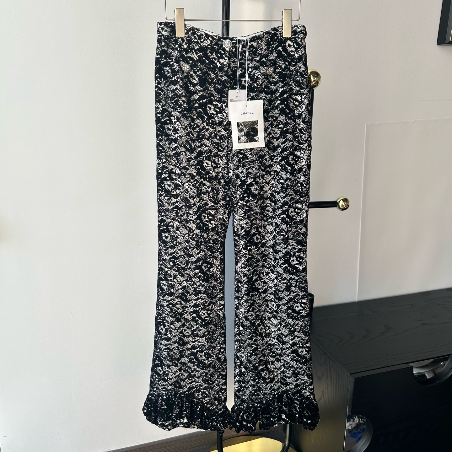 99新 Chanel/香奈儿 25A水溶蕾丝花边高腰阔腿长裤38码