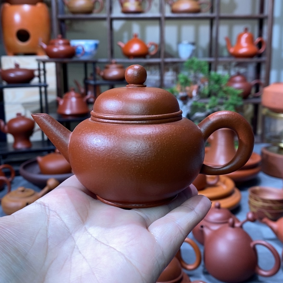 紫砂茶壶林嬿鱼籽朱泥水平壶120cc
