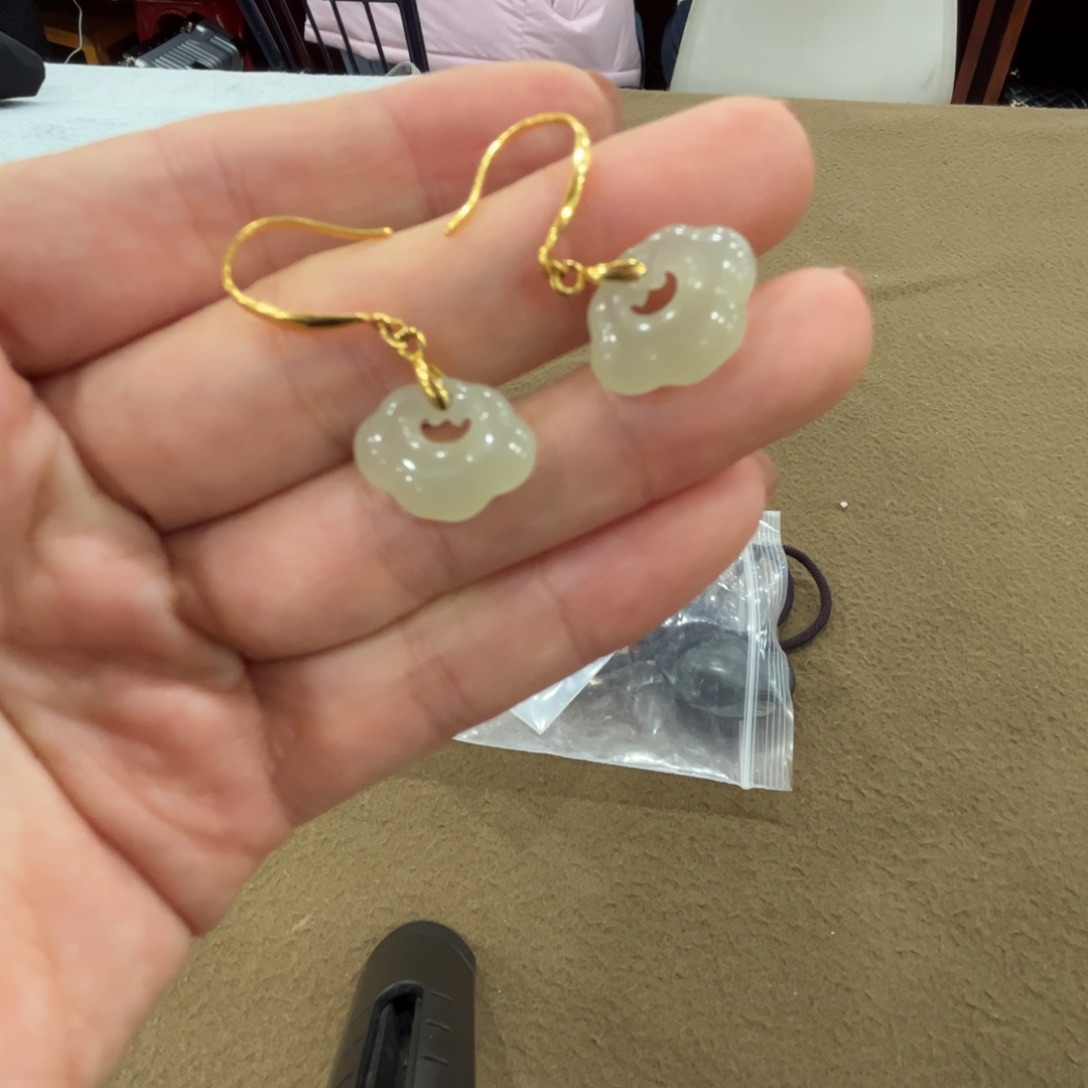 和田玉耳饰银S925镶嵌