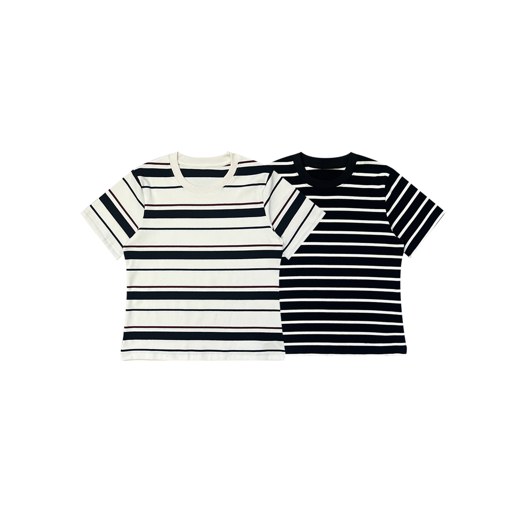 【新品上市】舒适百搭圆领半袖针织条纹简约宽松休闲T恤TX12118