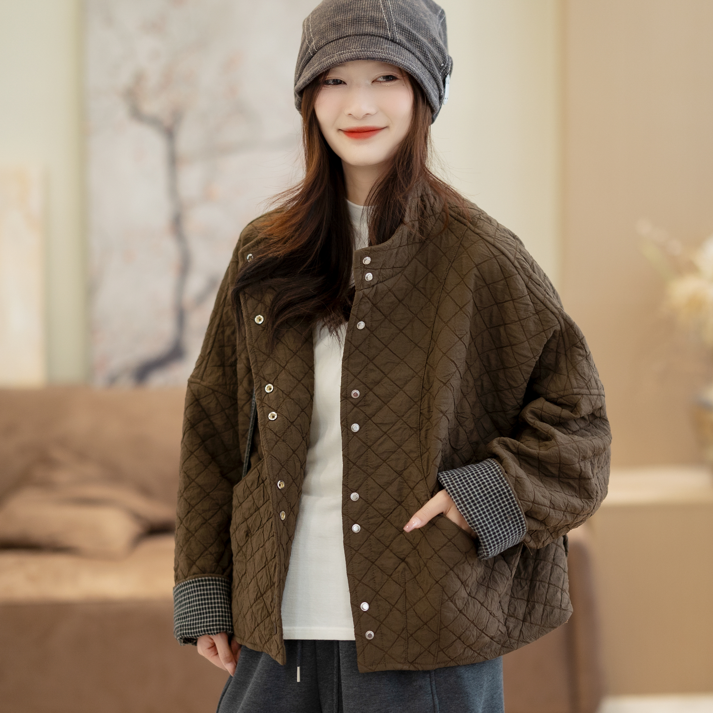 【VOG原创】衣长56 秋冬夹棉保暖通勤外套文艺百搭居家棉服S9852