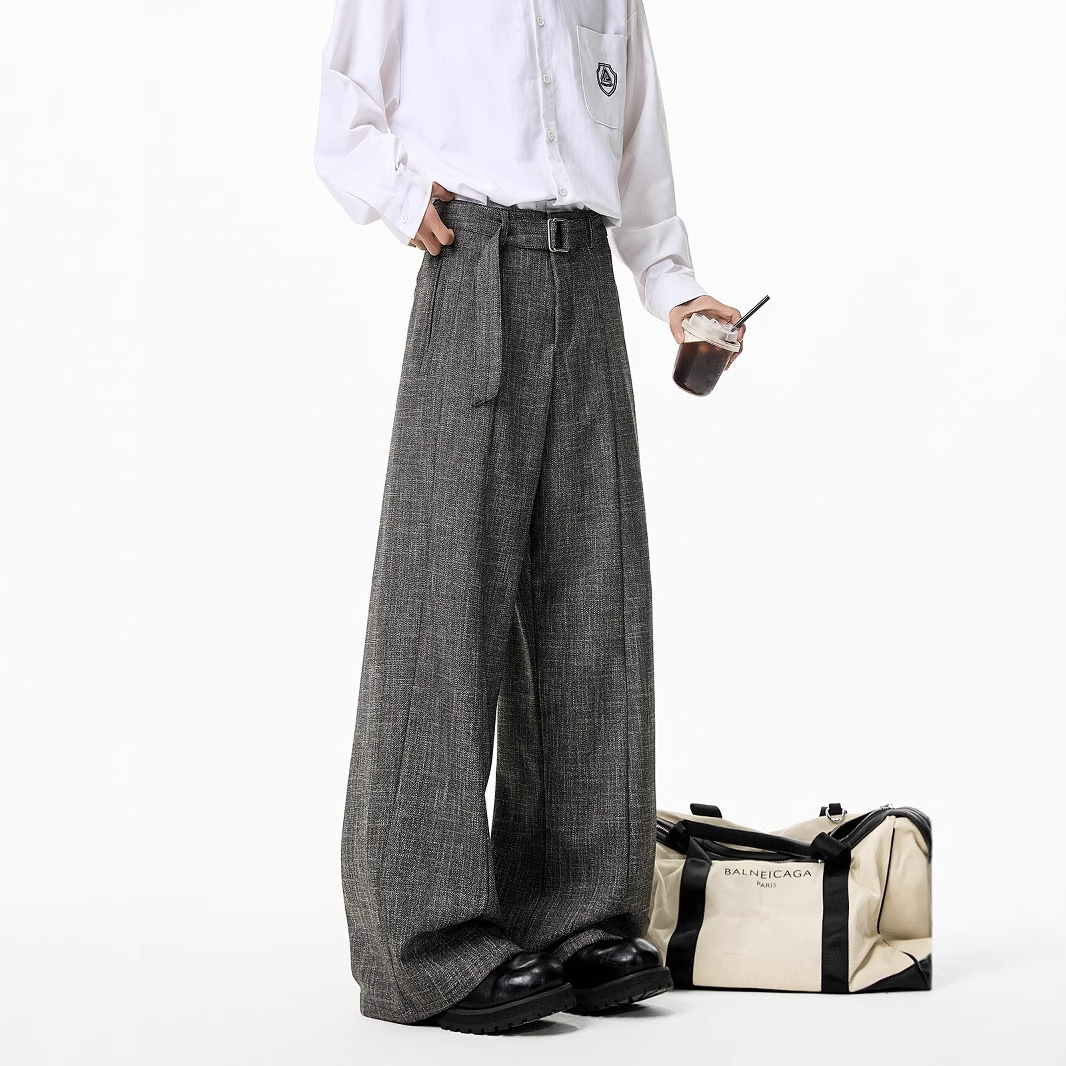 老钱风纹理裤子男2025年春秋季宽松西裤阔腿oversize