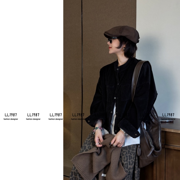 HY罗罗【灯芯绒外套】春秋立领极简复古休闲外套设计师款时尚百搭